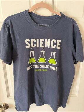 Life Is Good Men’s  Science Has the Solutions Crusher Tee - Blue Grey- Small